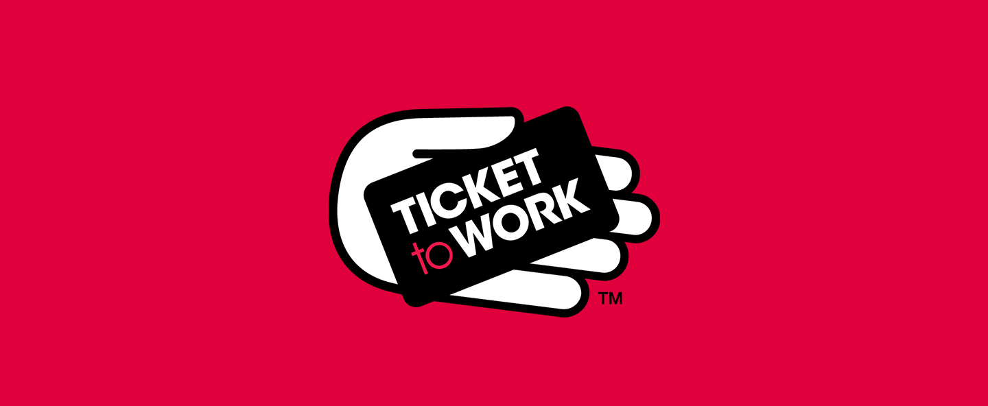 image of a TV screen and inside says in the media and has the ticket to work logo